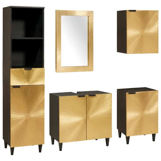 Juego de Muebles de Baño Con Cajón   Negro y Dorado (5 pcs)