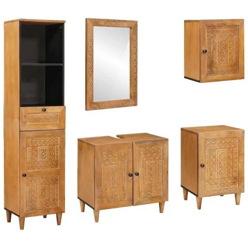Juego de Muebles de Baño   Marrón Madera de Ingeniería (5 pcs)