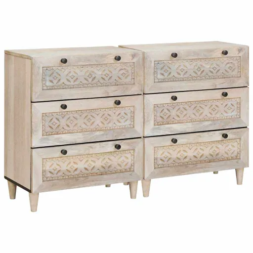 Vitrina   Blanco 60 x 33 x 75 cm Madera Maciza de Mango (2 pcs)