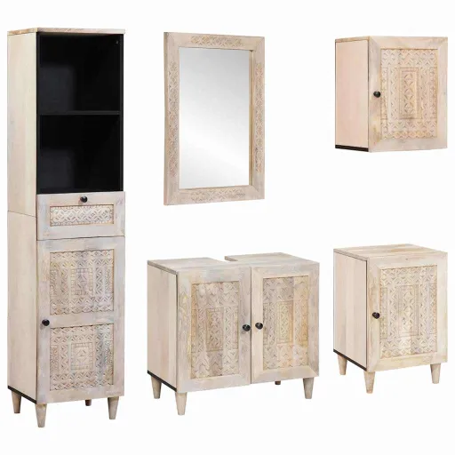 Juego de Muebles de Baño Con Cajón   Madera de Ingeniería (5 pcs)