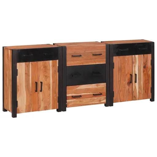 Aparador   Marrón 165 x 30 x 75 cm Madera de Acacia Sólida (3 pcs)