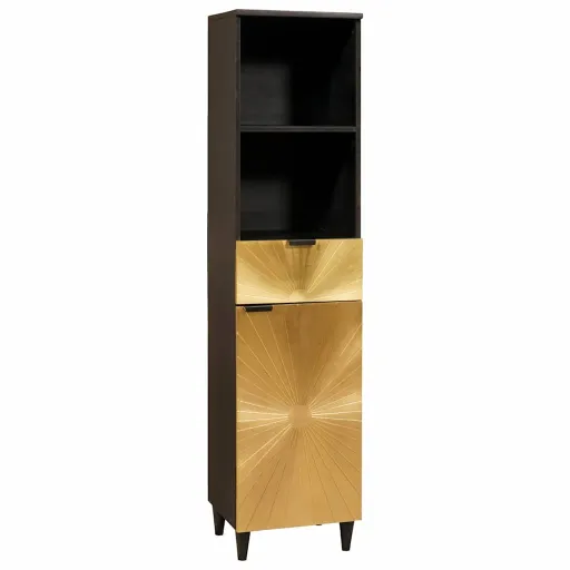 Mueble de Cuarto de Baño Negro y Dorado 38 x 33 x 160 cm