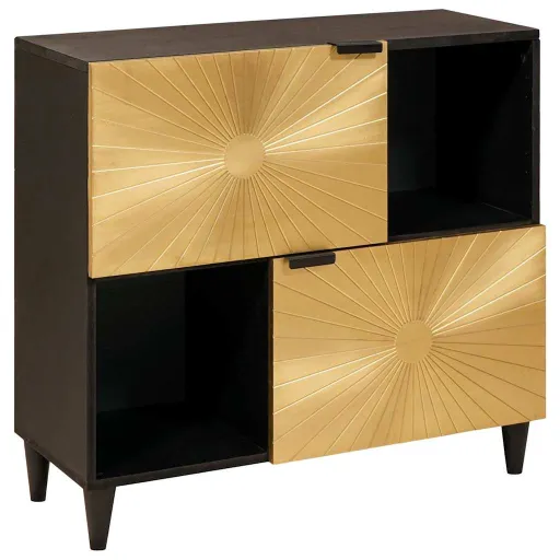 Armario Auxiliar Con Estante Negro y Dorado 80 x 33,5 x 75 cm