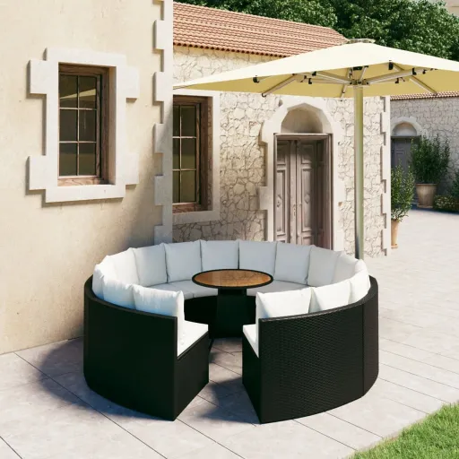 Set de Sofás de Jardín 9 Piezas y Cojines Ratán Sintético Negro