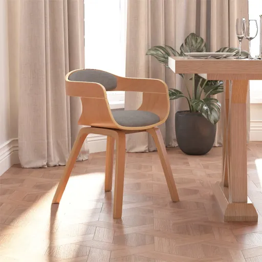Silla de Comedor de Madera Curvada y Tela Gris Taupé