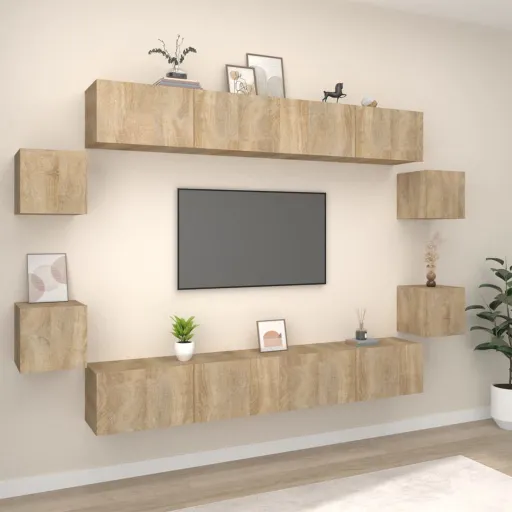 Set de Muebles Para TV 8 Pzas Madera Contrachapada Roble Sonoma