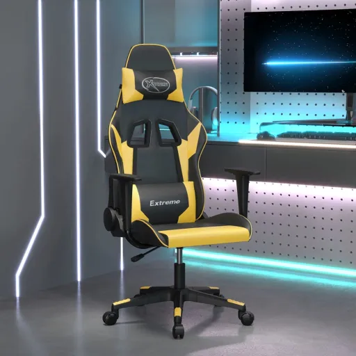 Silla Gaming Cuero Sintético Negro y Dorado