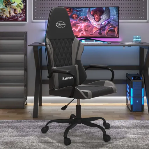 Silla Gaming Cuero Sintético Negro y Gris