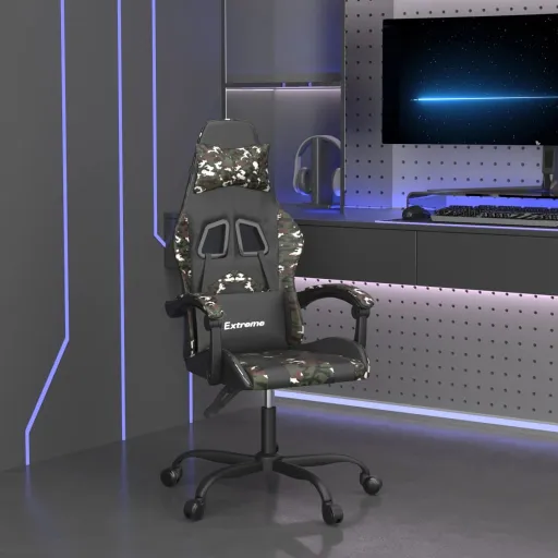 Silla Gaming Cuero Sintético Negro y Camuflaje