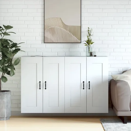 Armarios de Pared 2 Uds Madera de Ingeniería Blanco