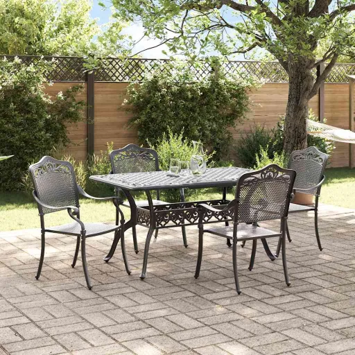 Conjunto de Comedor de Jardín   Negro Aluminio (5 pcs)