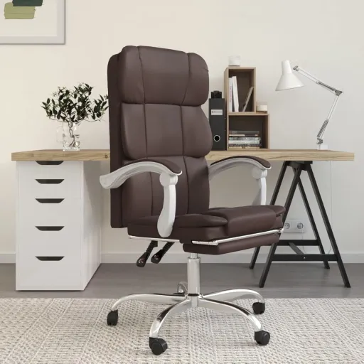 Silla de Oficina Reclinable Cuero Sintético Marrón