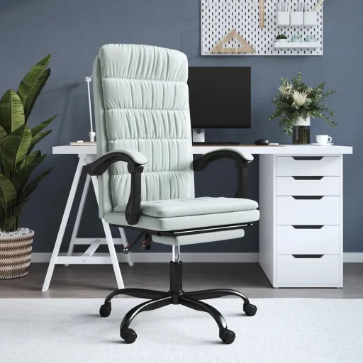 Silla de Oficina Reclinable de Terciopelo Gris Claro