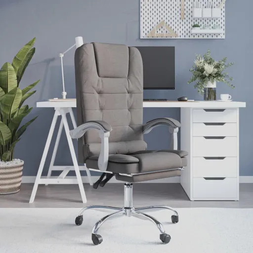 Silla de Oficina Reclinable Con Masaje Tela Gris Taupé