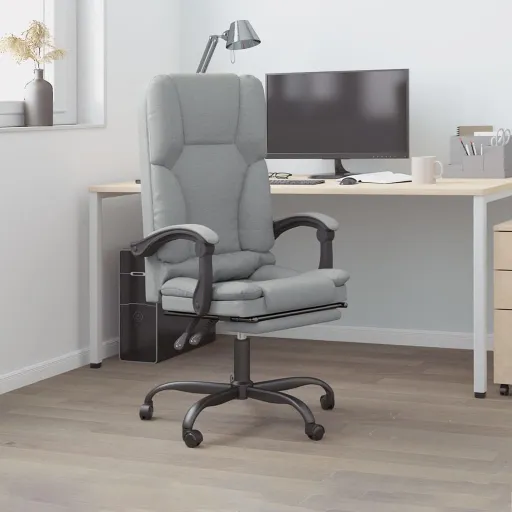 Silla de Oficina Reclinable Con Masaje de Tela Gris Claro