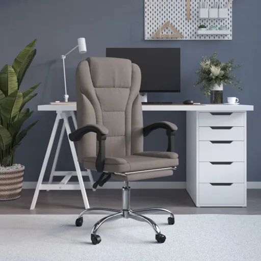 Silla de Oficina Reclinable de Tela Gris Taupé