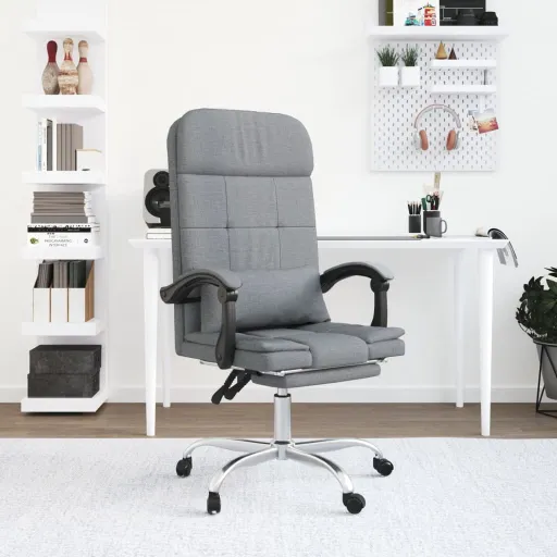 Silla de Oficina Reclinable Con Masaje de Tela Gris Claro