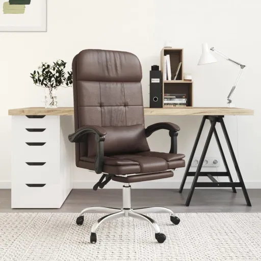 Silla de Oficina Reclinable Masaje Cuero Sintético Marrón