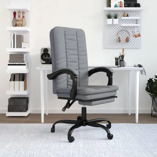 Silla de Oficina Reclinable de Tela Gris Claro