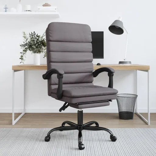 Silla de Oficina Reclinable Masaje Cuero Sintético Gris
