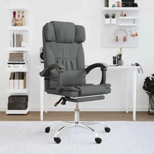 Silla de Oficina Reclinable Con Masaje de Tela Gris Oscuro