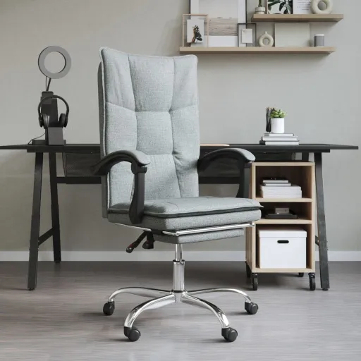 Silla de Oficina Reclinable de Tela Gris Oscuro