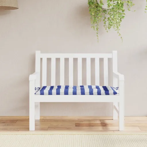 Cojín de Banco de Jardín Tela a Rayas Azul y Blanco 110x50x7 cm