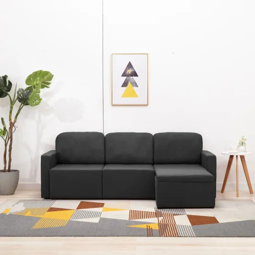 Sofá Cama Modular de 3 Plazas Tela Gris Oscuro