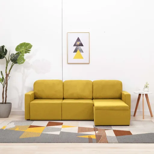 Sofá Cama Modular de 3 Plazas Tela Amarillo