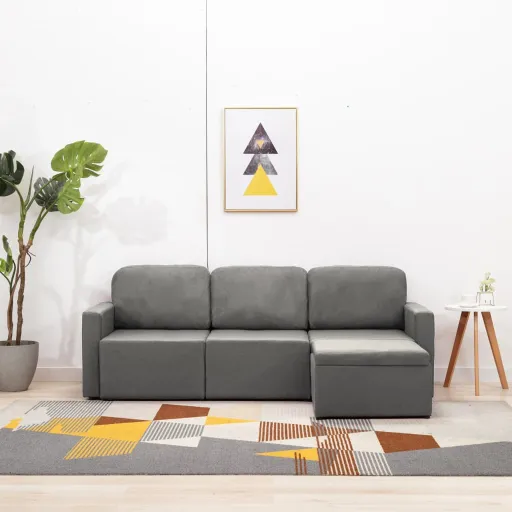 Sofá Cama Modular de 3 Plazas Tela Gris Taupe