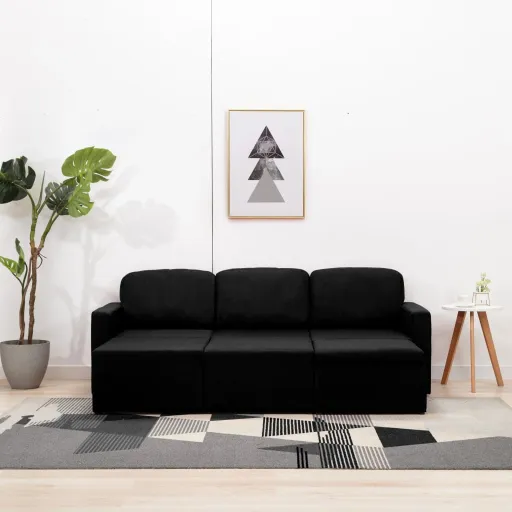 Sofá Cama Modular de 3 Plazas Tela Negro