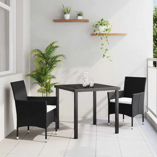 Conjunto de Comedor de Jardín   Negro Ratán Sintético (3 pcs)