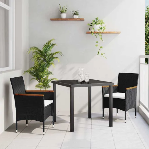 Conjunto de Comedor de Jardín   Negro Ratán Sintético (3 pcs)