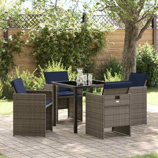 Conjunto de Comedor de Jardín   Gris Ratán Sintético (5 pcs)