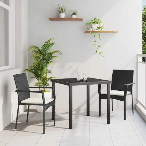 Conjunto de Comedor de Jardín   Negro Ratán Sintético (3 pcs)