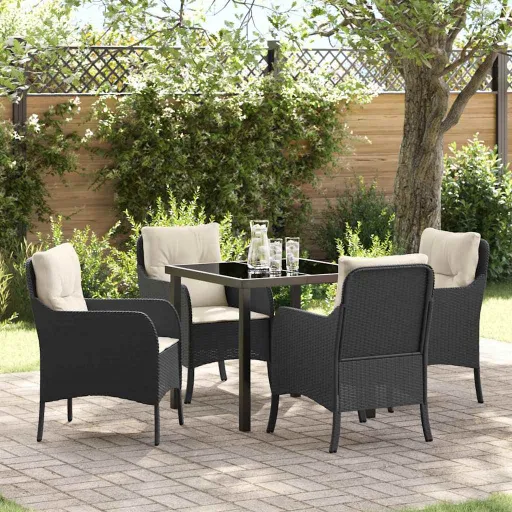 Conjunto de Comedor de Jardín   Negro Ratán Sintético (5 pcs)