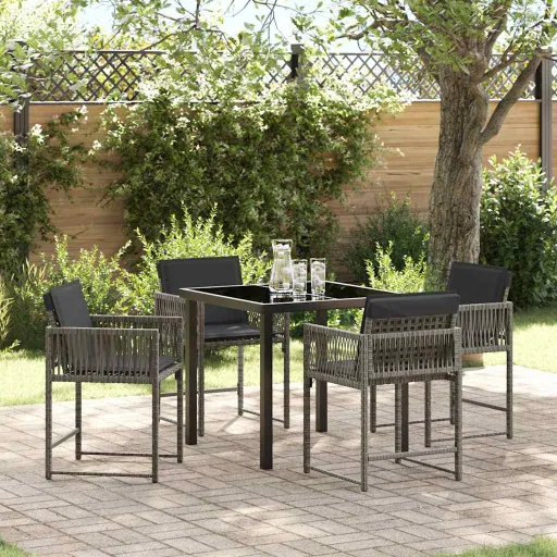 Conjunto de Comedor de Jardín   Gris Ratán Sintético (5 pcs)