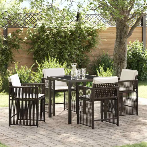 Conjunto de Comedor de Jardín   Marrón Ratán Sintético (5 pcs)