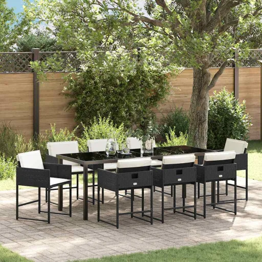 Conjunto de Comedor de Jardín   Negro Ratán Sintético (9 pcs)