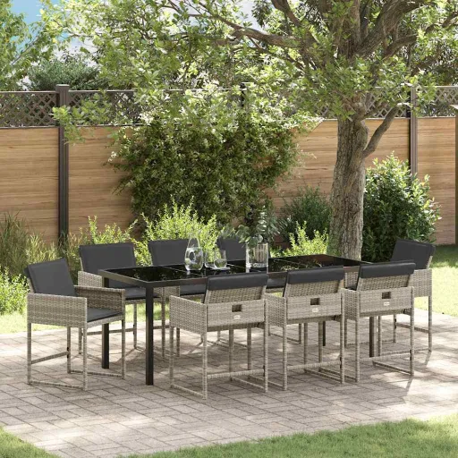 Conjunto de Comedor de Jardín   Gris Claro Ratán Sintético (9 pcs)