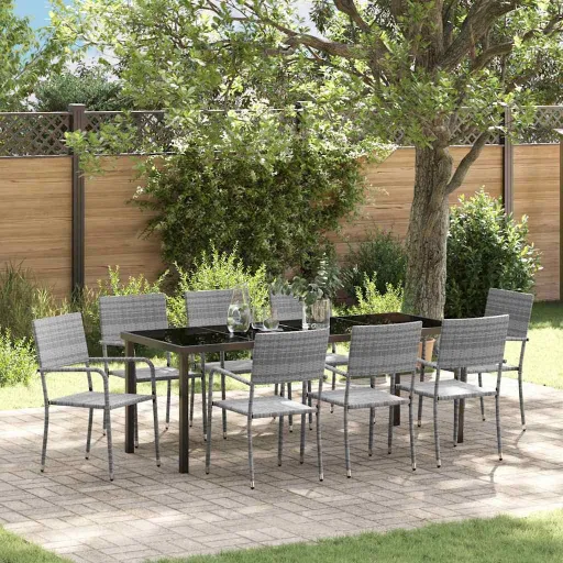 Conjunto de Comedor de Jardín   Gris Ratán Sintético (9 pcs)