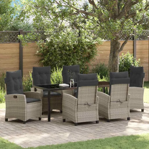 Conjunto de Comedor de Jardín   Gris Claro Ratán Sintético (7 pcs)
