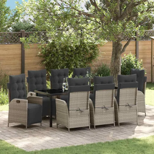 Conjunto de Comedor de Jardín   Gris Claro Ratán Sintético (9 pcs)