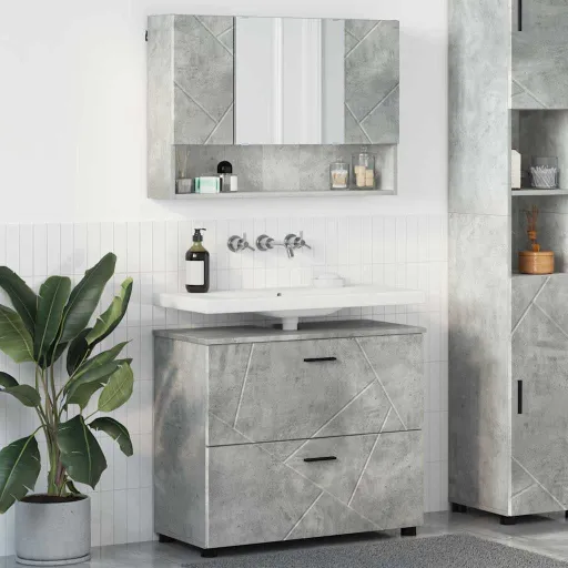 Juego de Muebles de Baño Con Cajón   Gris Concreto (2 pcs)