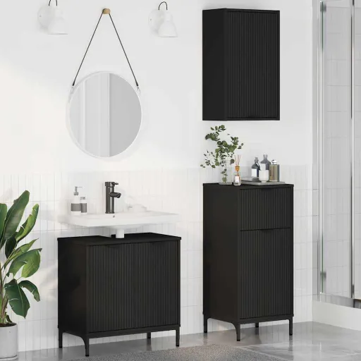 Juego de Muebles de Baño   Negro Madera Engineered y Metal (3 pcs)