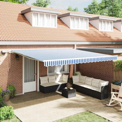 Toldo Retráctil Manual Azul y 500 x 300 cm Poliéster y Aluminio