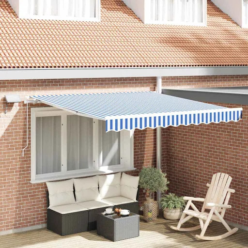 Toldo Retráctil Manual Azul y 350 x 250 cm Poliéster y Aluminio
