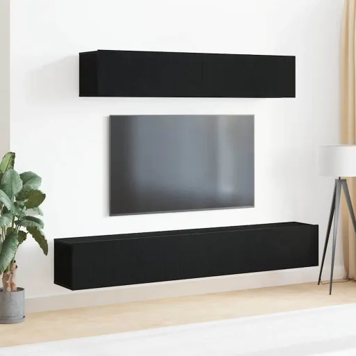 Conjunto de Mueble de TV Roble Negro Madera de Ingeniería