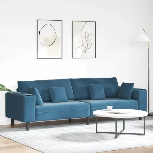 Sofá Con Cojín Azul 250 x 77 x 76 cm Terciopelo
