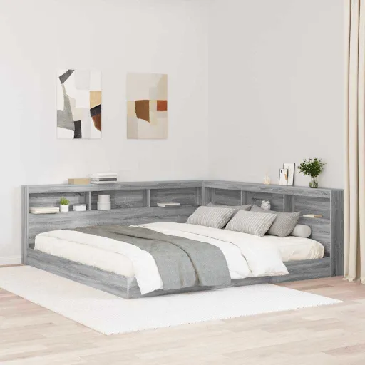 Cabecera de Almacenamiento Con Estante Gris Sonoma 200 cm
